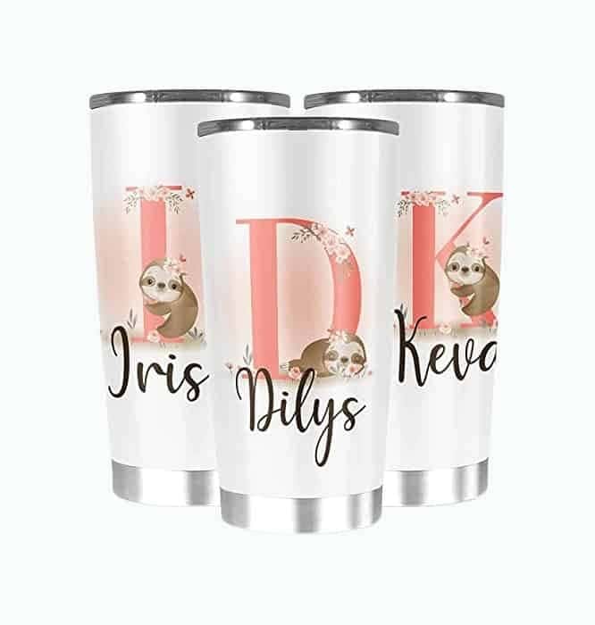 Personalized Sloth Initial Tumbler