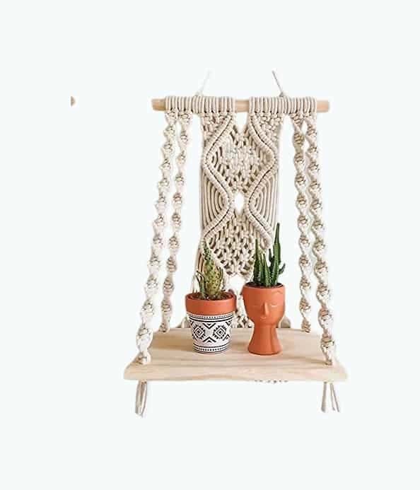 Macrame Wall Hanging Plant Decor Shelf