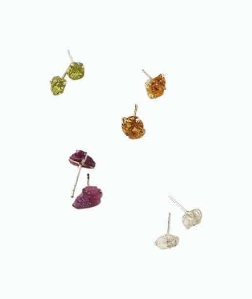 Raw Birthstone Stud Earrings