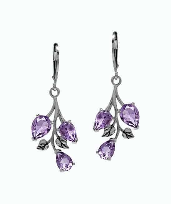 Amethyst Leaf Dangle Earrings