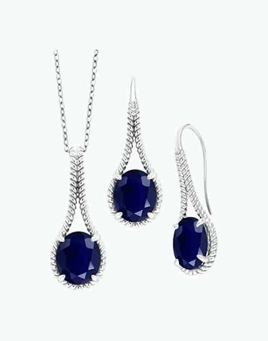 Sapphire Pendant Earrings Set