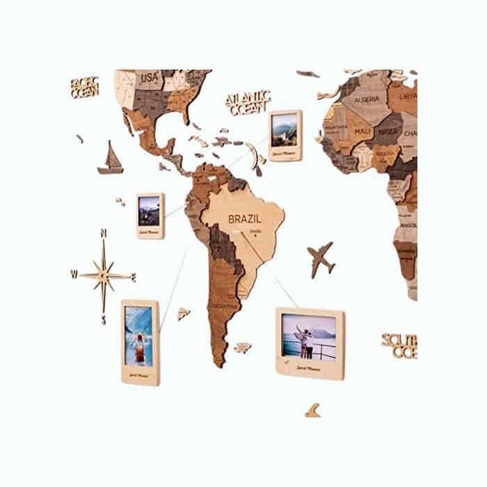 3D Wood World Map Wall Art