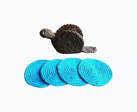 Hand-Knit Snail and Set of Coasters