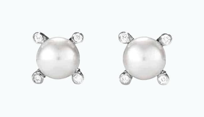 Pearl Earrings with Diamonds