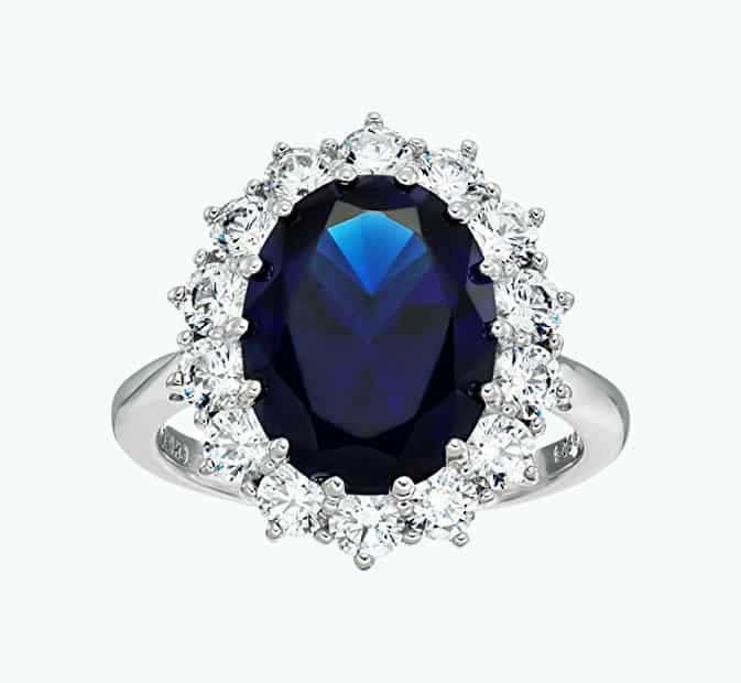 Platinum-Plated Sterling Silver And Sapphire Ring