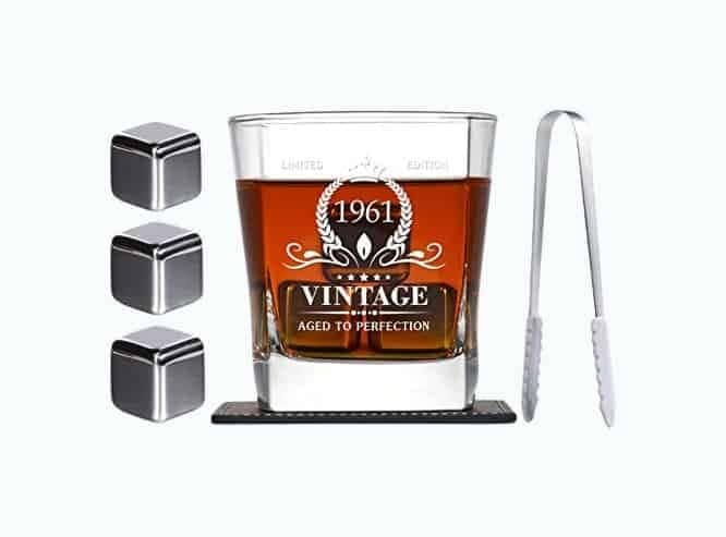 60th Birthday Whiskey Glass and Stones