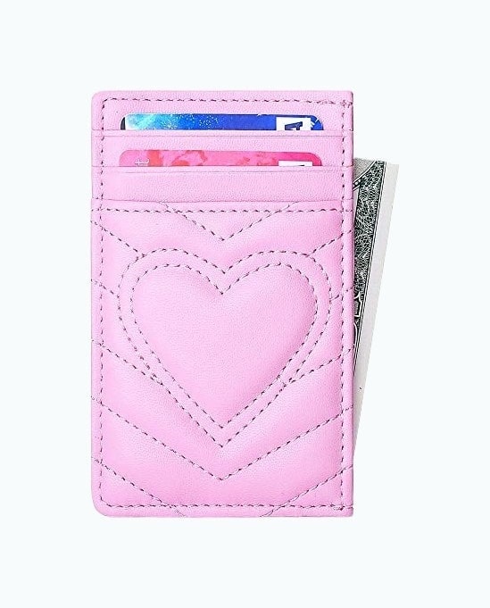 Quilted Leather Card Holder Wallet with RFID Blocking