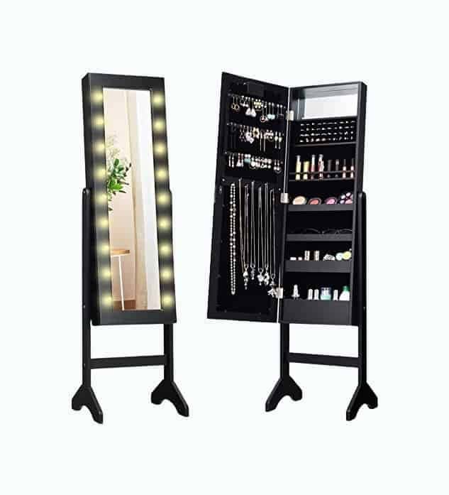 Standing Jewelry Armoire with 18 LED Lights