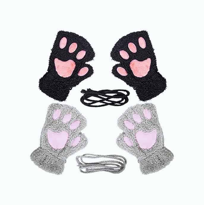 Cat Fingerless Mittens Set