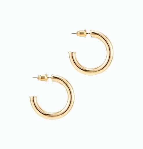 14K Gold Colored Lightweight Chunky Open Hoops